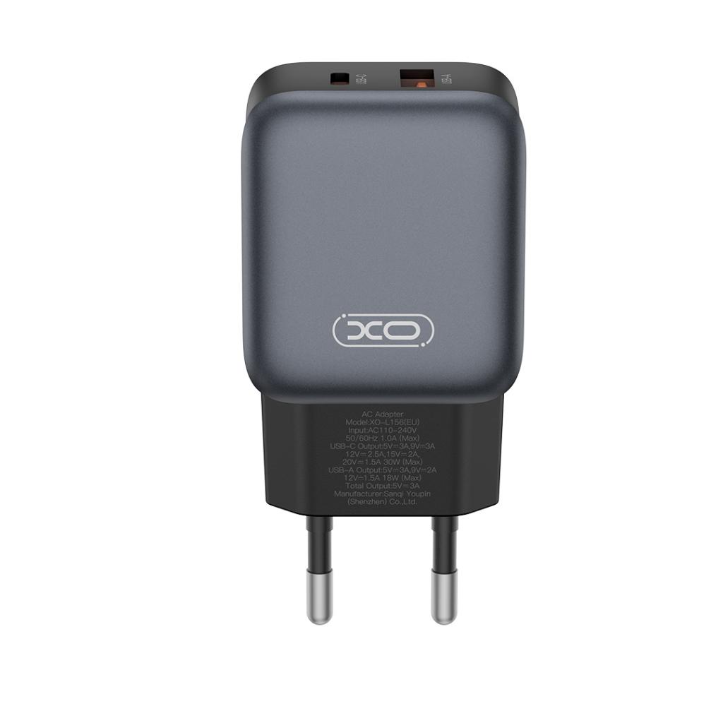 Carregador de Rede com Cabo USB-C XO Design L156, 30W, 3A, 1 x USB-A - 1 x USB-C, Preto