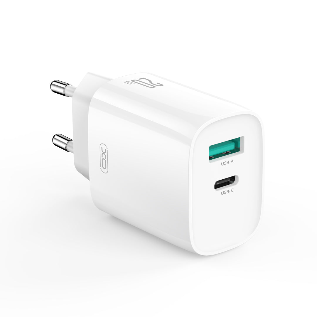 Carregador de Rede com Cabo USB-C XO Design CE29, 20W, 3A, 1 x USB-A - 1 x USB-C, Branco