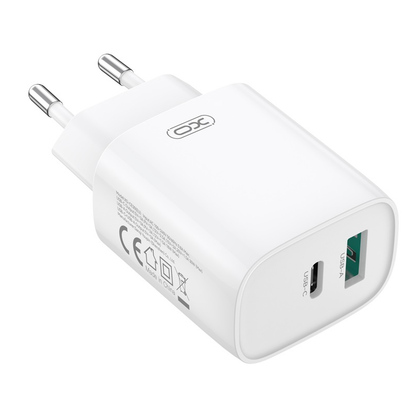 Carregador de Rede com Cabo Lightning XO Design CE30, 30W, 3A, 1 x USB-A - 1 x USB-C, Branco