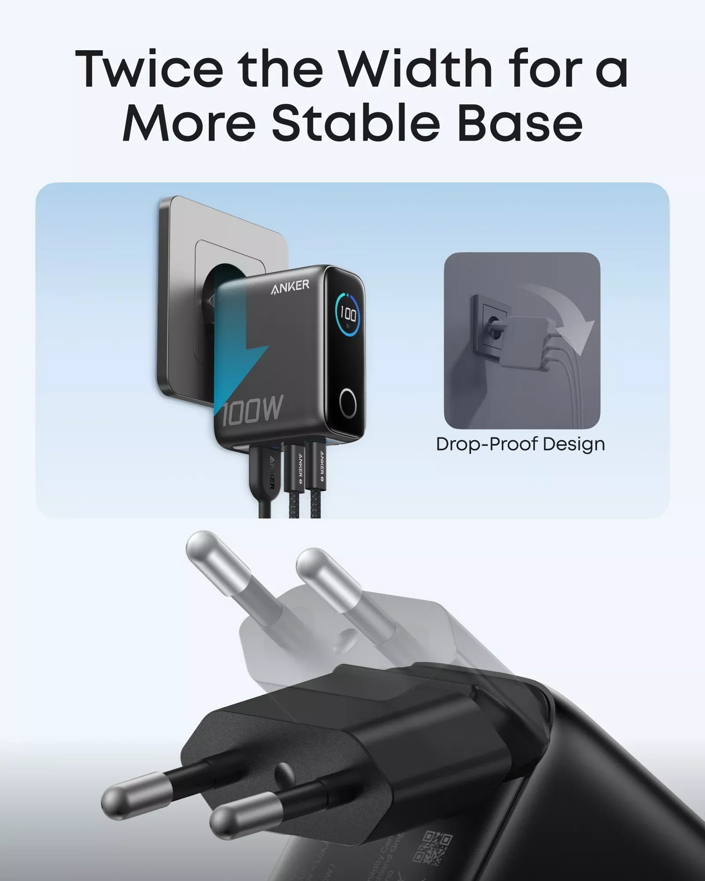 Carregador de Rede com Cabo USB-C Anker Smart Display, 100W, 5A, 1 x USB-A - 2 x USB-C, Cinza B121BGZ1
