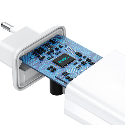 Carregador de Rede com Cabo USB-C BWOO CDA182, 38W, 3A, 1 x USB-A - 1 x USB-C, Branco