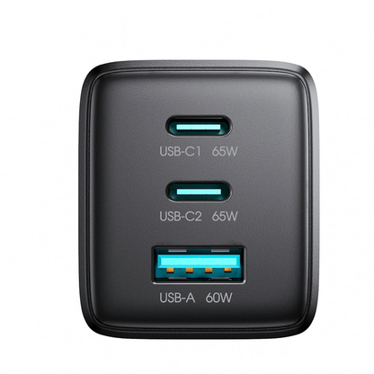 Carregador de Rede com Cabo USB-C Joyroom JR-TG10, 65W, 3.25A, 1 x USB-A - 2 x USB-C, Preto