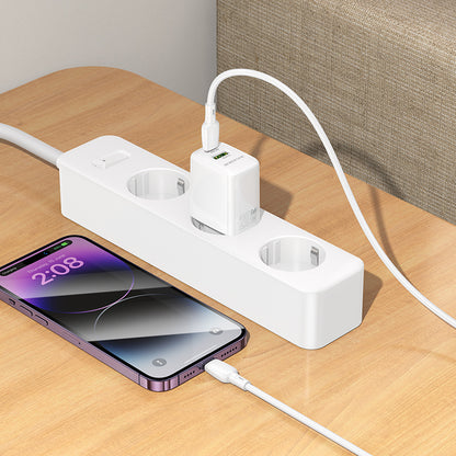 Carregador de Rede com Cabo Lightning Borofone BN27 Fuente, 20W, 3A, 1 x USB-A - 1 x USB-C, Branco