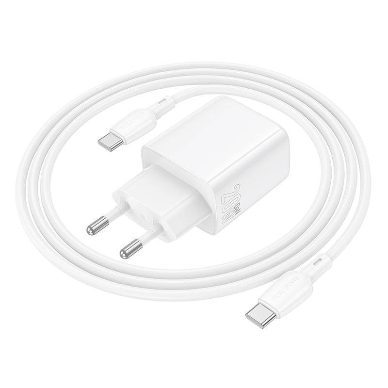 Carregador de Rede com Cabo USB-C Borofone BN27 Fuente, 20W, 3A, 1 x USB-A - 1 x USB-C, Branco
