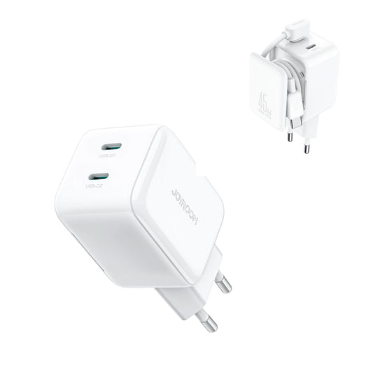 Carregador de Rede com Cabo USB-C Joyroom JR-TCL05, 45W, 3A, 2 x USB-C, Branco
