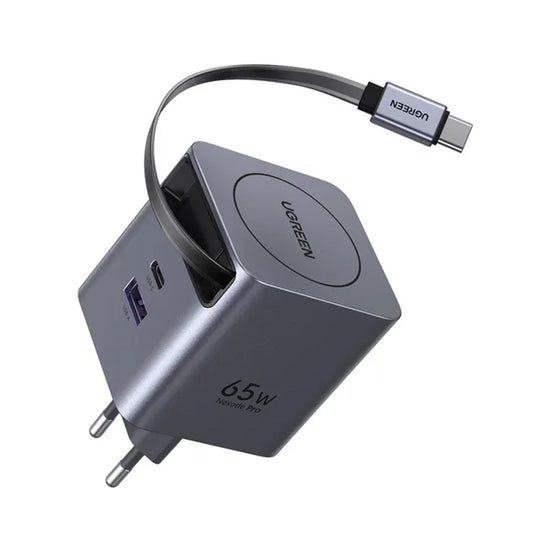 Carregador de Rede com Cabo USB-C UGREEN X615, 65W, 3A, 1 x USB-A - 1 x USB-C, Cinzento