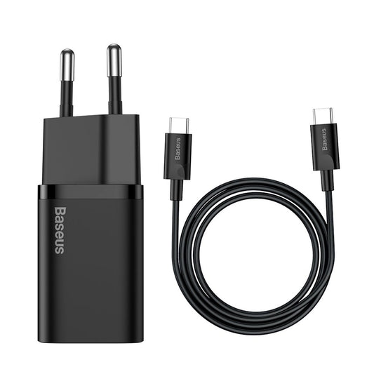 Carregador de rede Baseus Super Si USB-C com cabo USB-C, 25W, 3A, 1 x USB-C, preto TZCCCSUP-L01