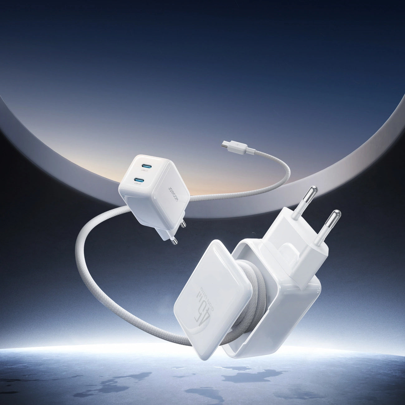 Carregador de Rede com Cabo USB-C Joyroom JR-TCL05, 45W, 3A, 2 x USB-C, Branco