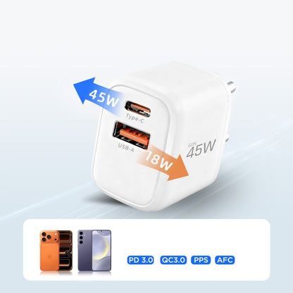 Carregador de Rede com Cabo USB-C Tech-Protect NCA45W, 45W, 3A, 1 x USB-A - 1 x USB-C, Branco