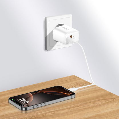 Carregador de Rede com Cabo USB-C Tech-Protect NCA20, 20W, 3A, 1 x USB-A - 1 x USB-C, Branco