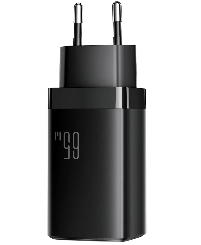 Carregador de Rede com Cabo USB-C Joyroom JR-TG10, 65W, 3.25A, 1 x USB-A - 2 x USB-C, Preto