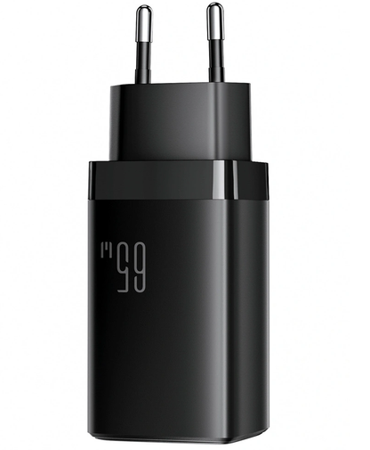 Carregador de Rede com Cabo USB-C Joyroom JR-TG10, 65W, 3.25A, 1 x USB-A - 2 x USB-C, Preto