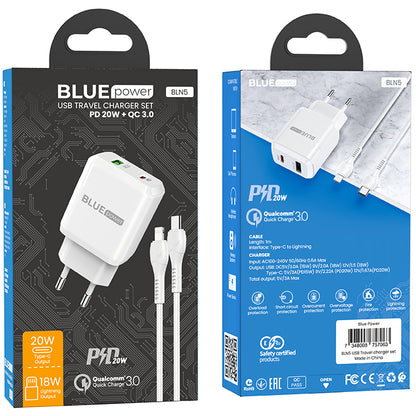 BLUE Power BLN5, 20W, 3A, 1 x USB-A - 1 x USB-C, branco