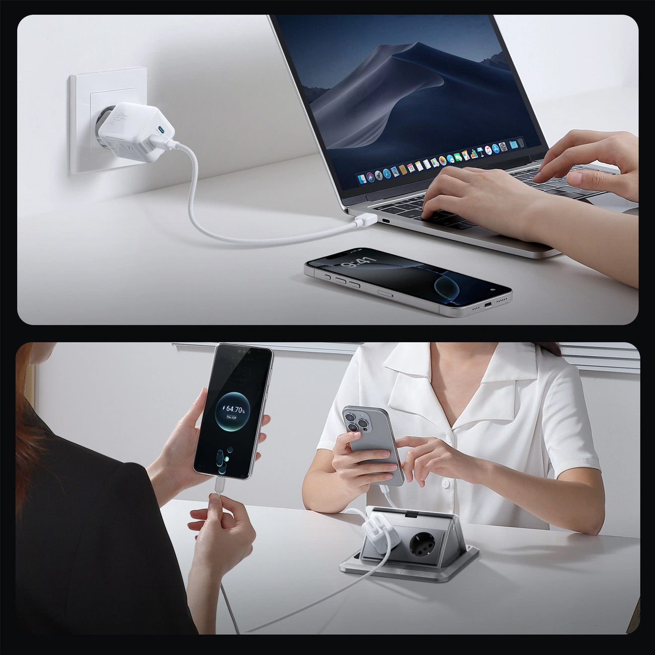 Carregador de Rede com Cabo USB-C Joyroom JR-TCL05, 45W, 3A, 2 x USB-C, Branco