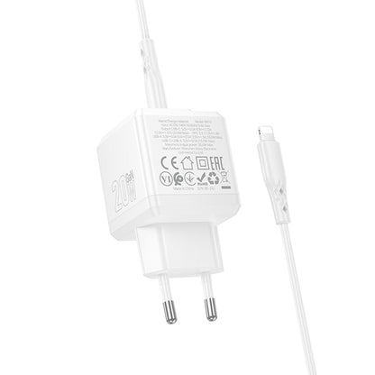 Carregador de Rede com Cabo Lightning Borofone BN19 Intenso, 20W, 3A, 1 x USB-A - 1 x USB-C, Branco