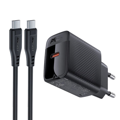 Carregador de Rede com Cabo USB-C Acefast A82, 20W, 3A, 1 x USB-C, Preto