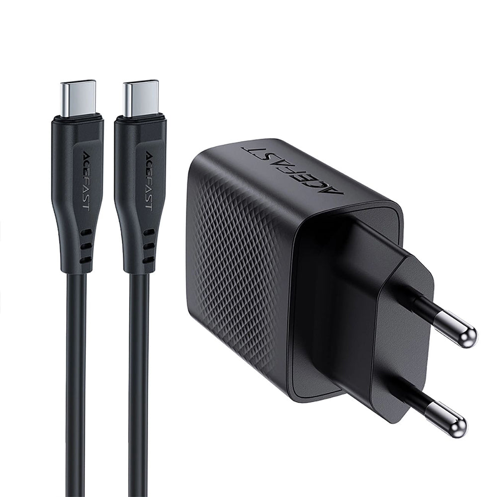 Carregador de Rede com Cabo USB-C Acefast A82, 20W, 3A, 1 x USB-C, Preto