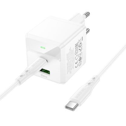 Carregador de Rede com Cabo USB-C Borofone BN19 Intenso, 20W, 3A, 1 x USB-A - 1 x USB-C, Branco