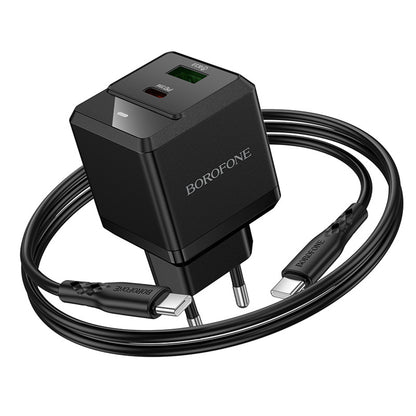 Carregador de Rede com Cabo USB-C Borofone BN19 Intenso, 20W, 3A, 1 x USB-A - 1 x USB-C, Preto
