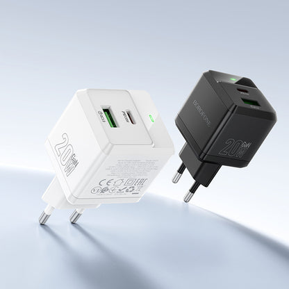 Carregador de Rede com Cabo USB-C Borofone BN19 Intenso, 20W, 3A, 1 x USB-A - 1 x USB-C, Preto