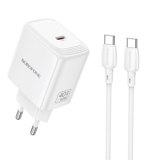 Carregador de Rede com Cabo USB-C Borofone BN33 Fuente, 40W, 1 x USB-C, Branco