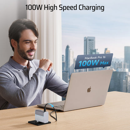 Carregador de Rede com Cabo USB-C Cuktech, 100W, 5A, 1 x USB-A - 2 x USB-C, Branco CKAD1003EUGW
