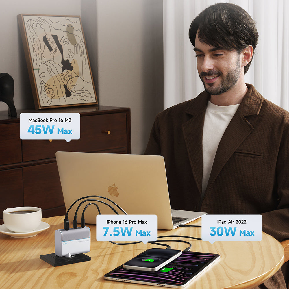 Carregador de Rede com Cabo USB-C Cuktech, 100W, 5A, 1 x USB-A - 2 x USB-C, Branco CKAD1003EUGW