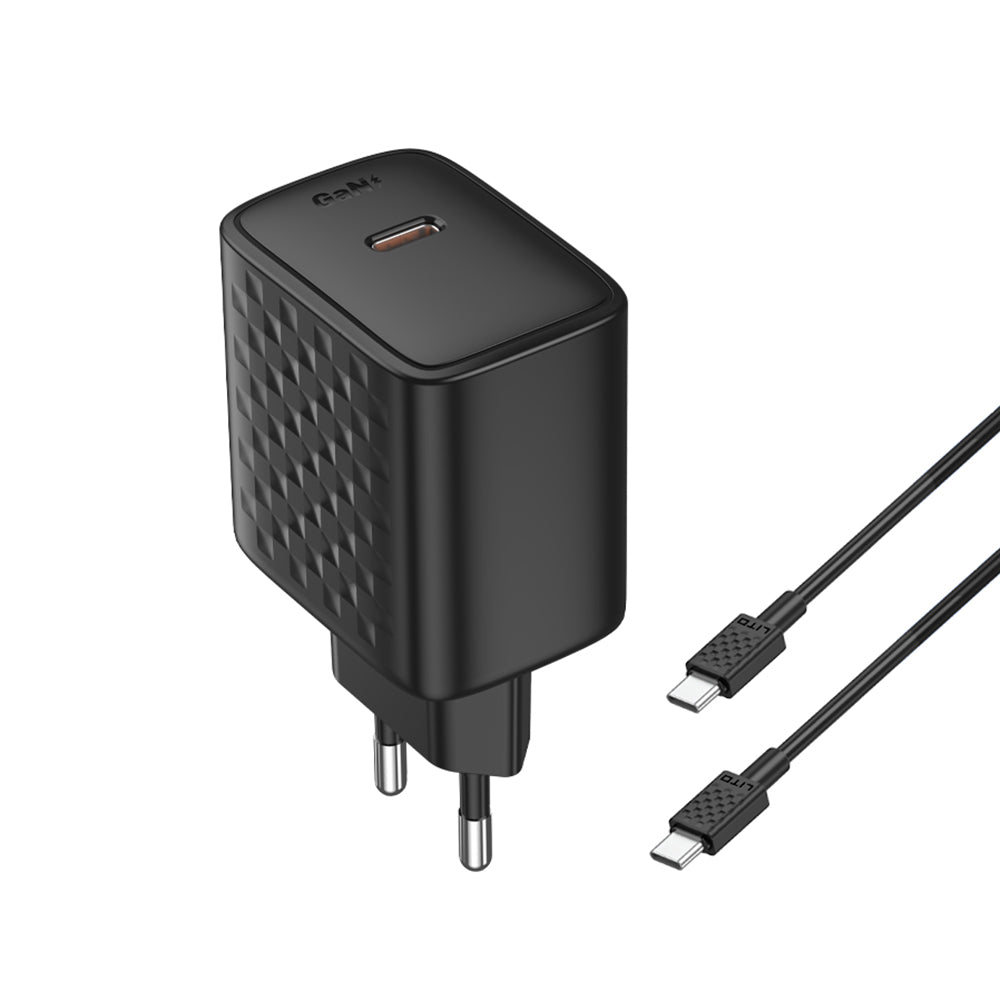 Carregador de Rede com Cabo USB-C Lito LC20T, 45W, 3A, 1 x USB-C, Preto