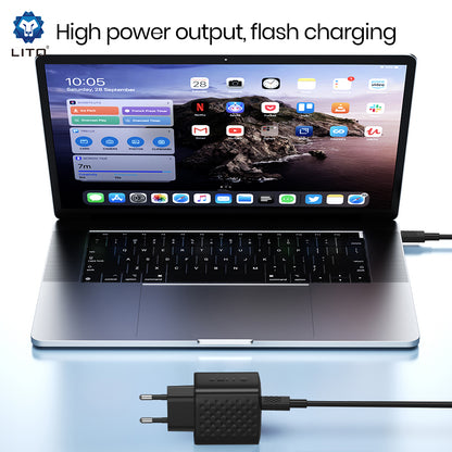 Carregador de Rede com Cabo USB-C Lito LC20T, 45W, 3A, 1 x USB-C, Preto