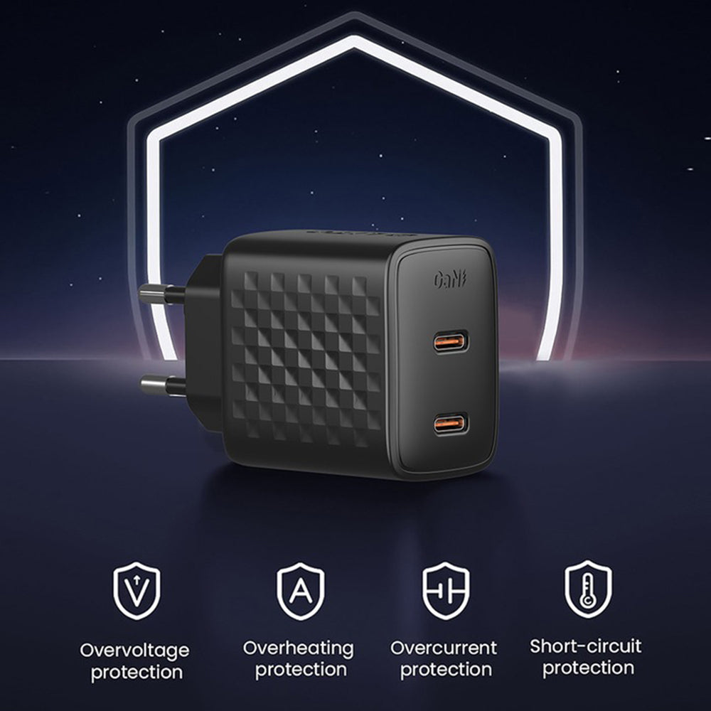 Carregador de Rede com Cabo USB-C Lito LC22T, 45W, 3A, 2 x USB-C, Preto