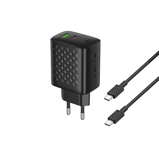 Carregador de Rede com Cabo USB-C Lito LC24T, 65W, 3.25A, 1 x USB-A - 1 x USB-C, Preto
