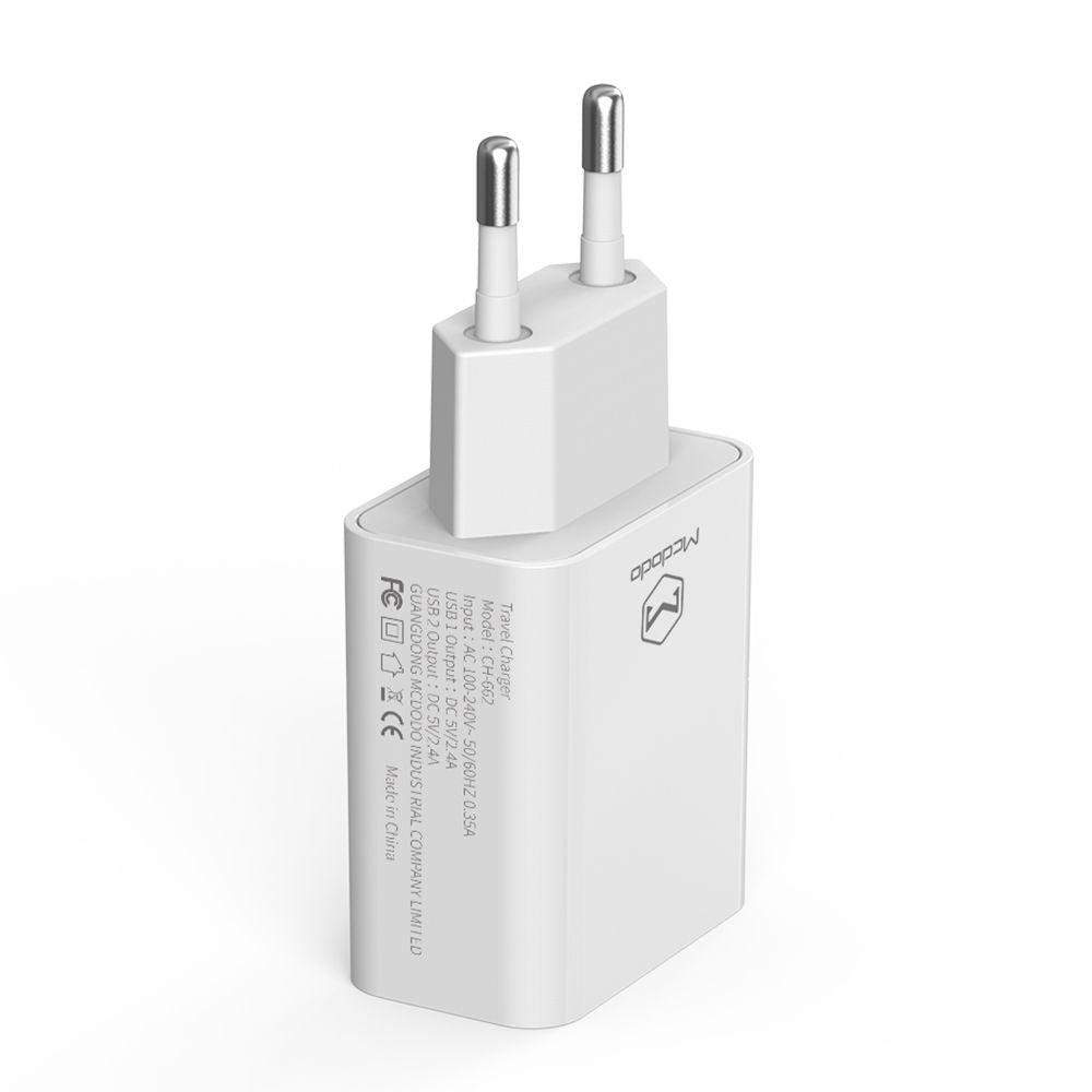 Carregador de Rede com Cabo USB-C McDodo CH-6721 Offer, 12W, 2.4A, 2 x USB-A, Branco