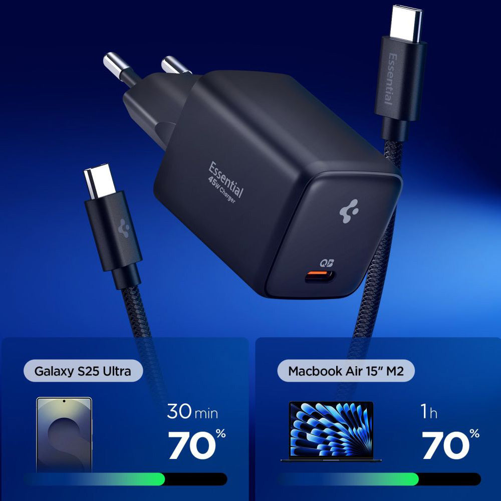 Carregador de Rede com Cabo USB-C Spigen EE451EU Essential, 45W, 3A, 1 x USB-C, Preto ACH09474