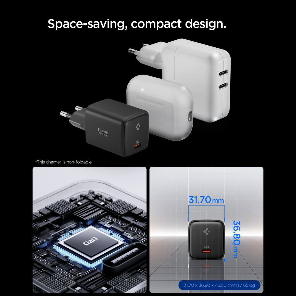 Carregador de Rede com Cabo USB-C Spigen EE451EU Essential, 45W, 3A, 1 x USB-C, Preto ACH09474