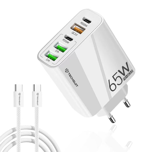 Carregador de Rede com Cabo USB-C Techsuit CHC2 PentaXPower, 20W, 3A, 3 x USB-A - 2 x USB-C, Branco