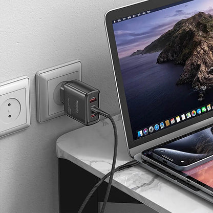 Carregador de Rede com Cabo USB-C Yesido YC144C, 65W, 3.25A, 1 x USB-A - 2 x USB-C, Preto