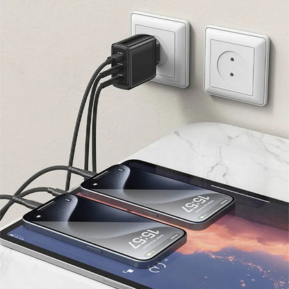 Carregador de Rede com Cabo USB-C Yesido YC144C, 65W, 3.25A, 1 x USB-A - 2 x USB-C, Preto