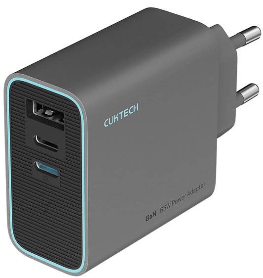 Carregador de Rede Cuktech, 65W, 3A, 1 x USB-A - 2 x USB-C, Cinzento CUKAD653EUGR