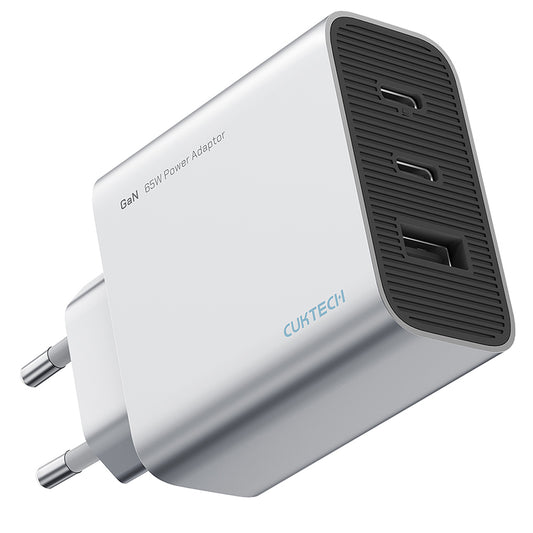Carregador de Rede Cuktech, 65W, 3.25A, 1 x USB-A - 2 x USB-C, Branco CUK0A15CEUSL