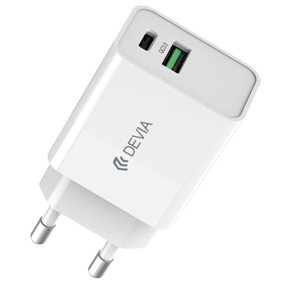 Carregador de rede DEVIA RLC-389, 30W, 3A, 1 x USB-A - 1 x USB-C, branco 