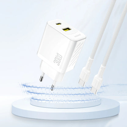 Carregador de Rede Dudao A27TEU, 30W, 3A, 1 x USB-A - 1 x USB-C, Branco