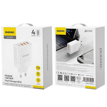 Carregador de rede Dudao A5HEU, 20W, 3A, 1 x USB-C - 3 x USB-A, branco 