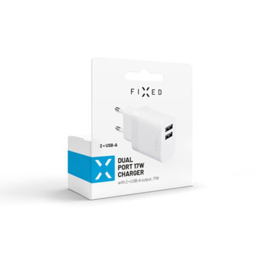 Carregador de Rede Fixed, 17W, 3A, 2 x USB-A, Branco