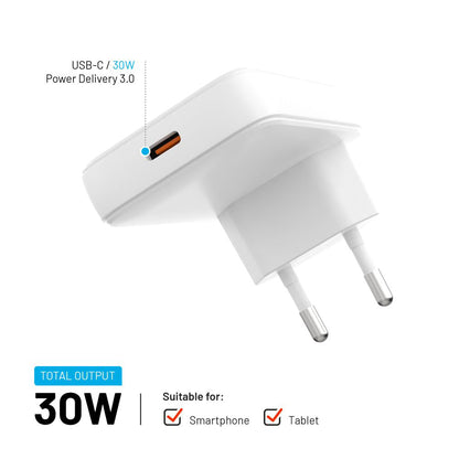 Carregador de Rede Fixed, 30W, 3A, 1 x USB-C, Branco