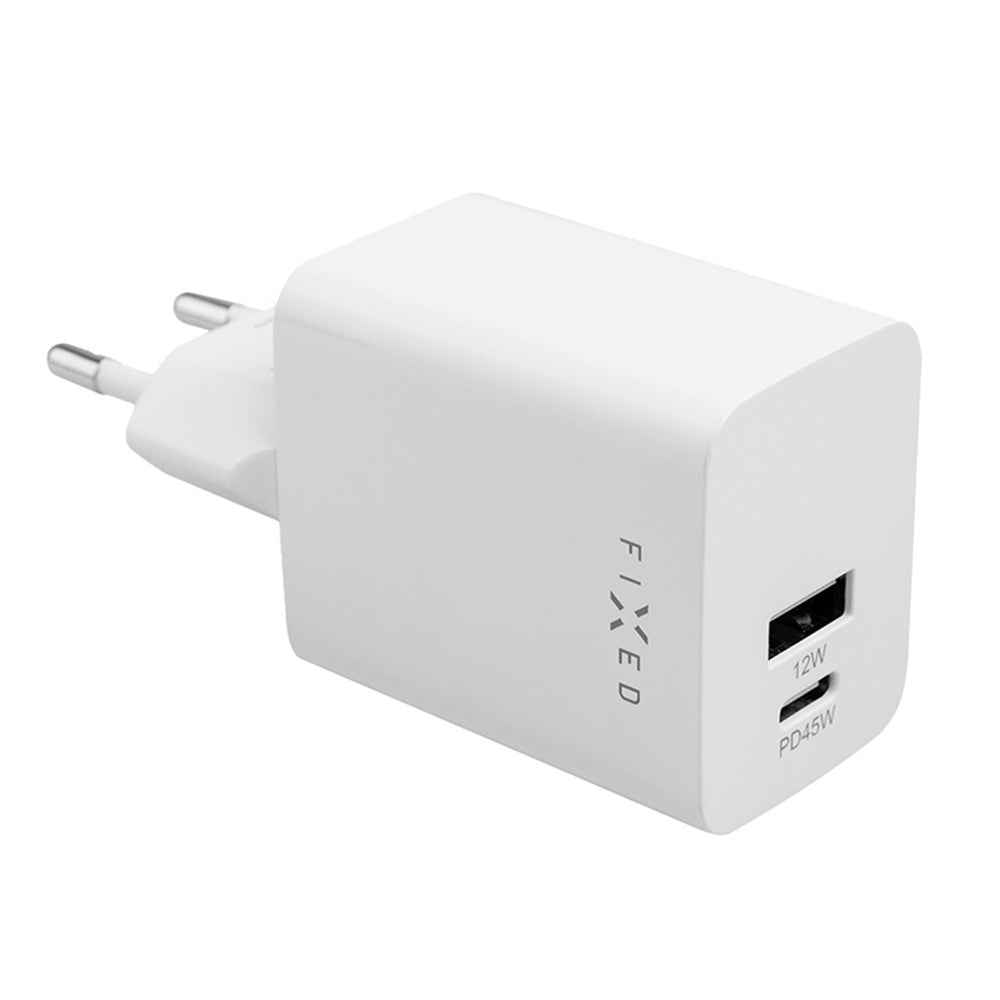 Carregador de Rede Fixed Mini, 45W, 3A, 1 x USB-A - 1 x USB-C, Branco