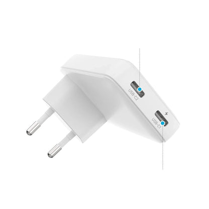 Carregador de Rede Fixed Slim, 45W, 3A, 2 x USB-C, Branco