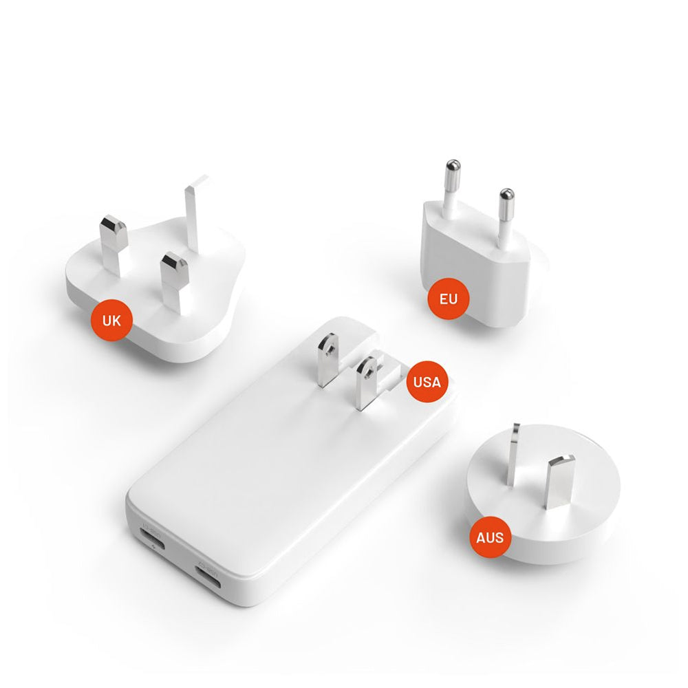 Carregador de Rede Fixed Travel, 45W, 3A, 2 x USB-C, Branco