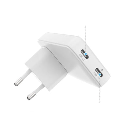 Carregador de Rede Fixed Travel, 45W, 3A, 2 x USB-C, Branco