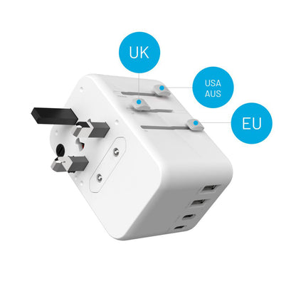 Carregador de Rede Fixed Travel, 65W, 3.25A, 2 x USB-A - 3 x USB-C, Branco