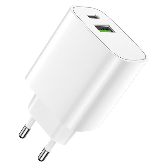 Carregador de rede Forever LS-04, 20 W, 3 A, 1 x USB-A - 1 x USB-C, branco 